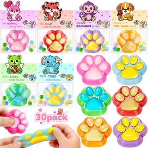 Valentines Day Gifts for Kids Classroom, 30 Pack Valentine Cards with Stretchy Animal Paws, Cute Squeeze Toy for School Valentines Gifts Exchange , Kids Valentines Party Favors Supply for Boys Girls