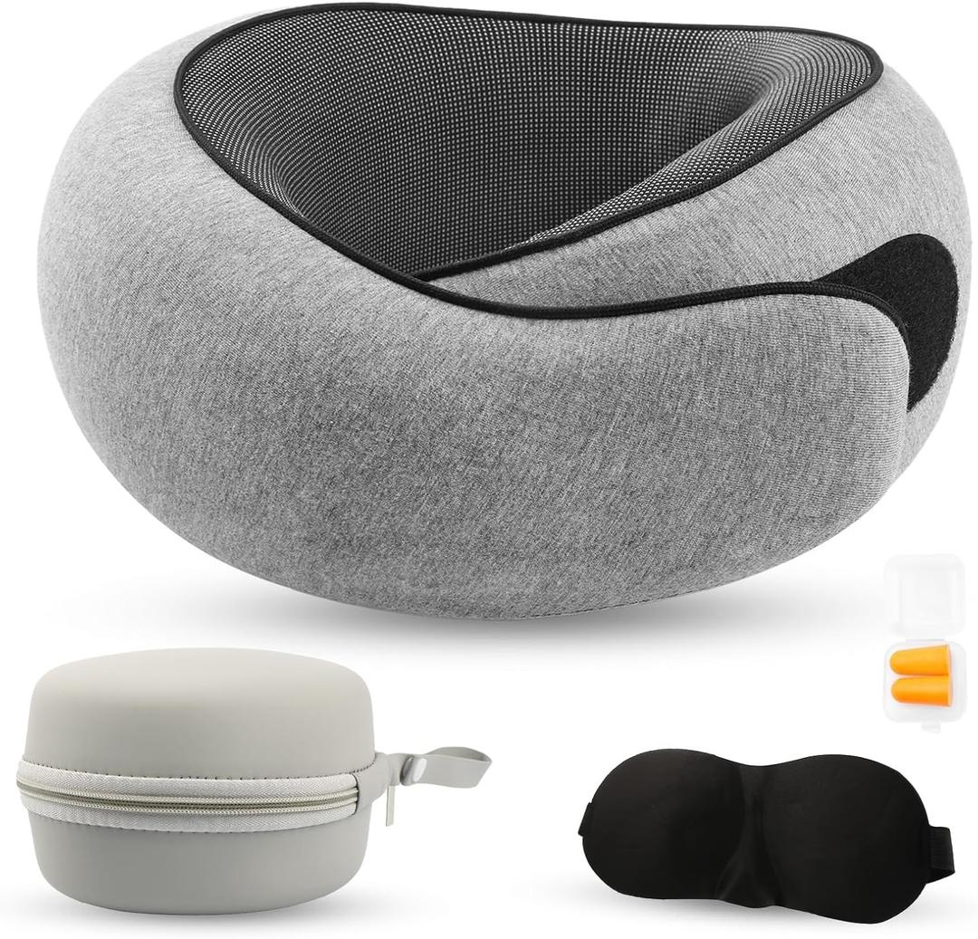 VOOMIKON Neck Pillow Airplane, Travel Pillows for Airplanes, Memory Foam Adjustable Portable Neck Pillow for Traveling, Car Rides, and Home Use (Gray)