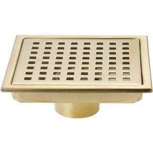Square Shower Floor Drain Brushed Gold 6 InchGrille with Removable Cover,SUS304 Stainless Steel