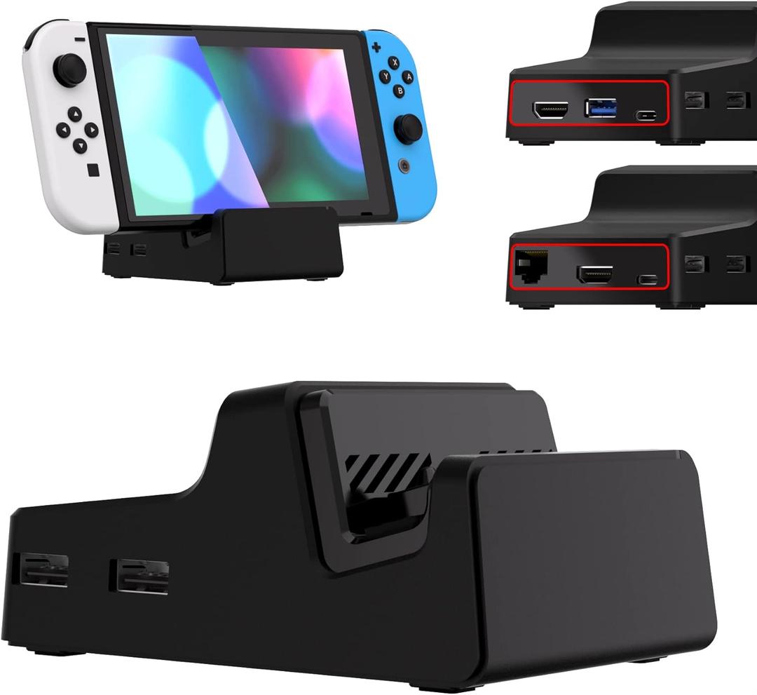 eXtremeRate AiryDocky DIY Kit Black Replacement Case for Nintendo Switch Dock, Redesigned Portable Mini Dock Shell Cover for Nintendo Switch OLED