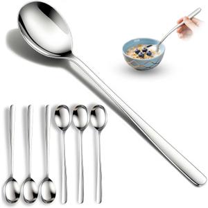 Set of 6 Premium Korean Soup Spoons, 8 Inch 18/10 Stainless Steel Long Handle Rice and Asian Spoon for Home, Kitchen, Restaurant, Cafe, Dishwasher Safe