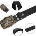 Cowboy Cowgirl Belt Western Belts for Men Women Floral Engraved Longhorn Bull Buckle Belt for Jeans (Black)