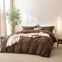 BDEAR 3 Pieces Cocoa Brown Duvet Cover Set King Size 104'' W x 90'' L, Percale 100% Washed Cotton Duvet Cover with Zipper Closure Plus 2 Pillowcases, Oeko TEX Standard Certificated, Cozy Feel