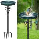Metal Bird Bath for Outside, Vintage Freestanding Birdbaths with Metal Stake, Upgraded 5 Pronged Base Birdfeeder Feeder Bowl for Outdoors Garden Patio Yard Lawn Decor (Vintage Green)