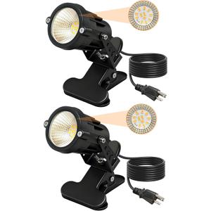 TAYSING Dusk to Dawn Outdoor Landscape Spot Lights with Clip, 9W 800LM Plug in Spotlight, 3000K Warm White, IP66 Waterproof with 5FT Cord for Garden Tree Flag Pathway Patio, 2 Pack