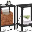 TUTOTAK End Table with Charging Station, Set of 2, Side Table with USB Ports and Outlets, Nightstand, 2-Tier Storage Shelf, Sofa Table for Small Space, Living Room, Bed Room TB01BK041 (Black)