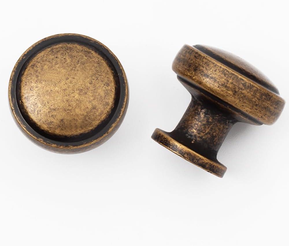 Antique Brass Round Cabinet Knob, Zinc Solid Alloy Hardware, 1-1/10 Inch Diameter, Vintage Style Drawer Pull for Cabinets,Knobs for Kitchen Cabinet Handles and Knobs (12, Antique Brass)