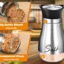 Salt Shakers and Pepper Set,4 oz Glass Bottom Salt Pepper Shaker with Stainless Steel Lid for Kitchen Gadgets Cooking Table, RV, Camp,BBQ Refillable Design (Silver)