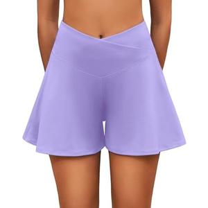 AegisChic Flowy Shorts for Women with Pockets,Womens High Waisted Crossover Tennis Skorts Running Athletic Shorts (L)