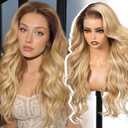 Ombre Blonde Synthetic Lace Front Wig,136 Curly Meshless Glueless Wigs for Women Daily Use 26IN#TT6/251001