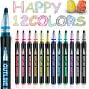 Art Supplies 12 Shimmer Markers Outline Pens,Teen Girl Girls Trendy Stuff,Art Supplies for Kids 9-12,Chriatmas Stocking Stuffers Birthday Party Drawing Crafts Gifts for 4-12 Year Old Girls Teens