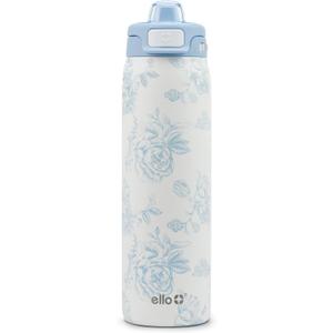 Ello Pop & Fill 22oz Stainless Steel Water Bottle with QuickFill Technology, Double Walled and Vacuum Insulated Metal, Leak Proof Locking Lid, Straw and Chug, Reusable, BPA Free, Porcelain Rose