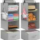 punemi 3-Shelf Hanging Closet Organizer, 2 Pack Closet Hanging Organizer with Drawers, Foldable Hanging Closet Shelves for Rv, Camper, Locker, 22.8" D x 11" W x 11" H, Grey
