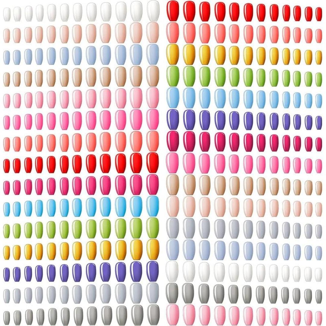 720 Pieces 30 Sets Medium Square False Nails Artificial Fake Nails Ballerina Coffin Press on Nails Solid Color Glossy Fake Nails Full Cover False Nails Tips for Women Girls DIY (Bright Colors)