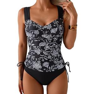 B2prity Tankini Swimsuits for Women Tummy Control Two Piece Bathing Suit High Waisted Wrap Swim Suit with Bottom Swimwear, Large