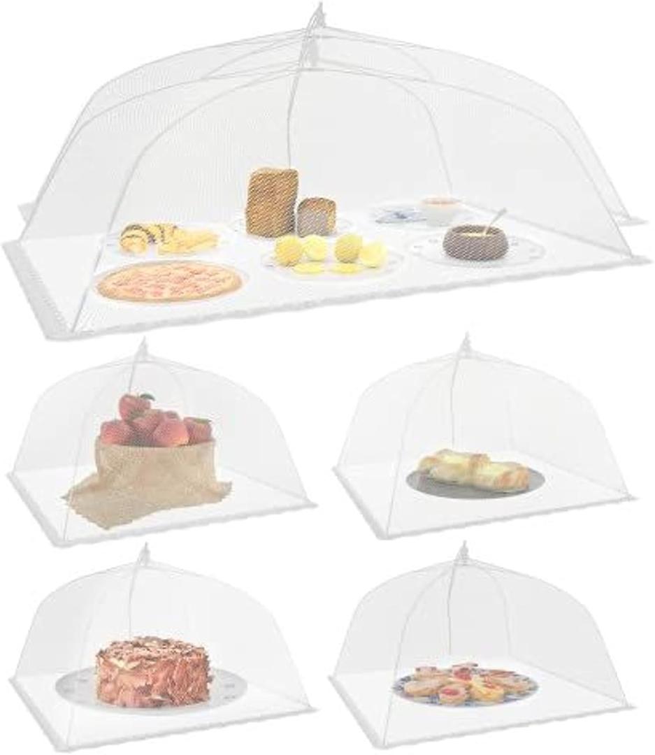 Simply Genius 6 Pack Pop-Up Mesh Food Covers Tent Umbrella for Outdoors, 2 Jumbo (39" x 24") & 4 Large (17x17) Reusable & Collapsible Picnic Accessories Outdoor Food Covers for Outdoor Parties