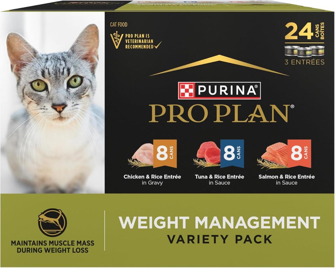 Purina Pro Plan Adult Weight Management Variety Pack Entrees in Gravy Wet Cat Food 3 Ounce (Pack of 24)