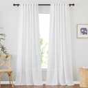 NICETOWN White Living Room Curtains 132 inches Long, Rod Pocket & Back Tab Semi Sheer Faux Linen Blend Window Treatment Privacy with Light Filtering for Bedroom, W52 x L132, 2 Panels