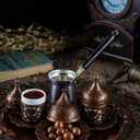 DEMMEX Turkish Greek Arabic Coffee Making and Serving Full Set with Cups Saucers Lids Sugar Bowl Tray and Copper Coffee Pot, Hand Decorated with Gold Crystals, 12 Pcs