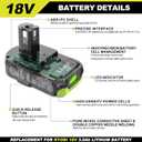 3000mAh 18V Replacement for Ryobi 18V Batteries and Charger Combo, for 18v ONE+ P102 P103 P104 P105 P107 P109 P190 P191 P122 for Ryobi 18v Lithium Battery (2Pack)