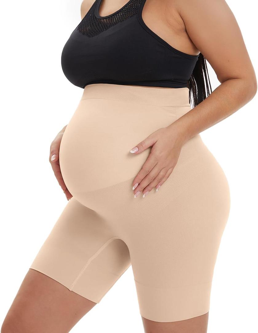 Seamless Maternity Shapewear, Prevent Thigh Chaffing, Pregnancy Belly Support, S-5XL (Large, Nude)