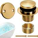 Tub Drain Tip-Toe Trim Set with Two-Hole Overflow Faceplate,Bath Tub Drains Conversion Kit with Universal Fine/Coarse Thread,Brushed Gold Replacement Bathtub Drain Stopper Assembly