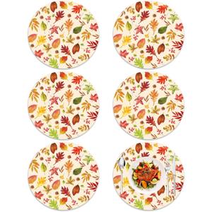 Tarklanda Fall Leaf Placemats Set of 6-13.4 Inch Round Vinyl Table Mats Thanksgiving Autumn Washable Plastic Place Mats for Kitchen Dining Party Indoor Outdoor Decor