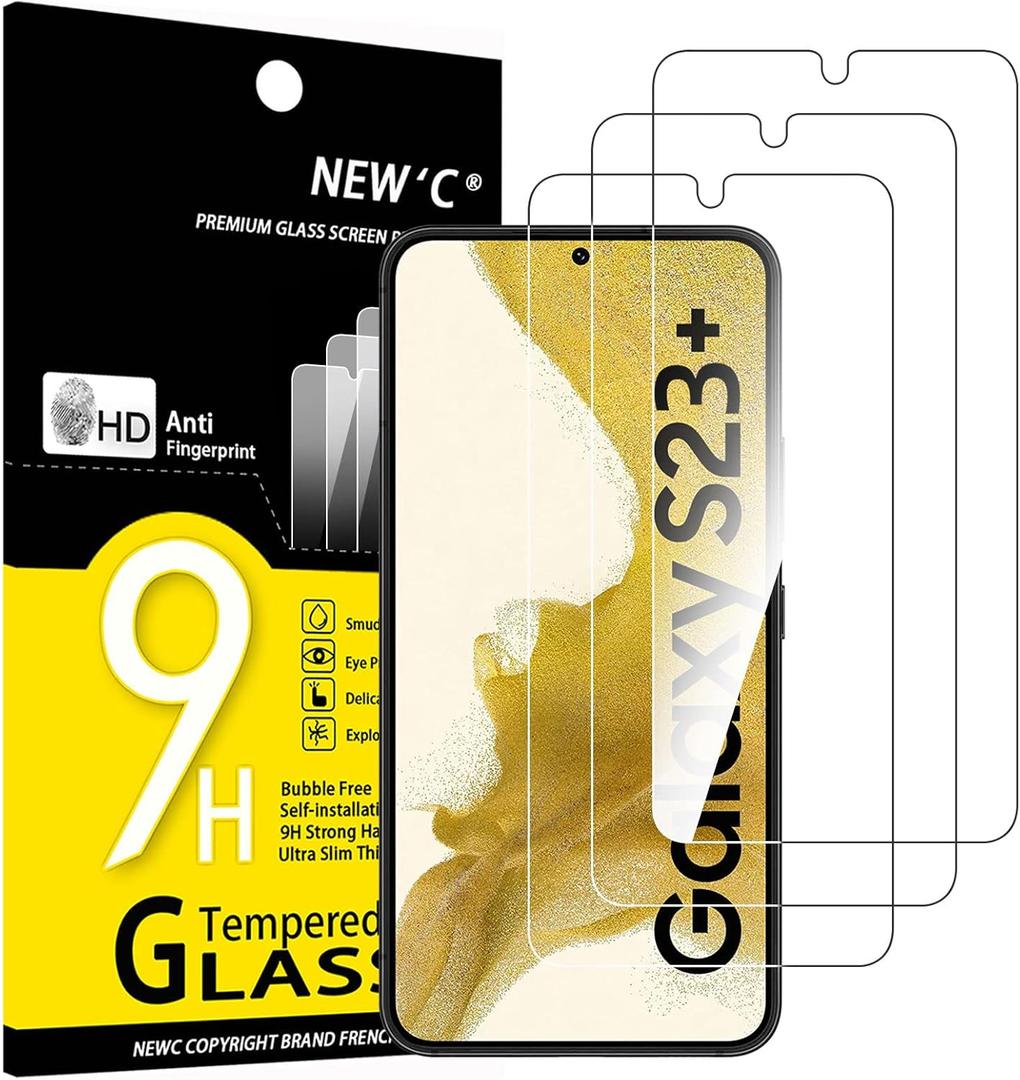 NEW'C 3 Pack Designed for Samsung Galaxy S23 Plus / S23+ Screen Protector Tempered Glass, Anti Scratch, Bubble Free, Ultra Resistant (Transparent)