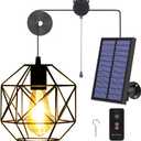 Solar Pendant Lights Outdoor, Shed Light Solar Powered Gazebo Lights Outdoor Chandelier Hanging Lights,Solar Lights Indoor with Pull Cord for Home Chicken Coop Barn Garage Storage