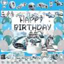 59 Pcs Race Car Birthday Party Supplies, Watercolor Race Car Themed Party Decoration Vintage Race Car Backdrop Balloons Cake Cupcake Topper for Racing Car Themed Party Decor