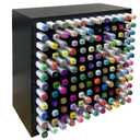 MinBoo Bamboo Marker Organizer Wooden Art Supply Storage Organizer Rack Art Markers Pens Colored Pencils Paint Brushes Stationary Organizer Holder (Black, Rack for 144 Markers)