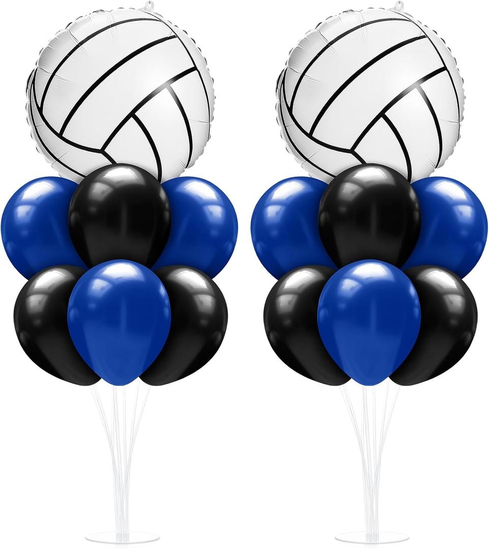 Sumind 2 Set Volleyball Table Centerpiece Balloon Stand Kit Foil Balloons Birthday Party Decorations Navy Blue Black Volleyball Senior Night 2026 Decoration for Graduation Game Sport Themed Birthday
