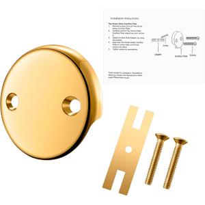 2-Hole Bathtub Overflow Cover Plate with Adapter, Brushed Nickel, Installation Hardware Included (Polished Brass)