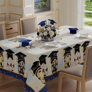 XCHI Gnome Congrats Grad Cap Firework Graduation Tablecloth Rectangle Table Cloth Table Covers for Indoor Dining Home Party Decorations 60x104 Inch