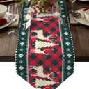 Christmas Tree Elk Deer Table Runners Red Holiday Buffalo Checkered Plaid Non-Slip Burlap Table Runner Cotton Linen Tablecloth Setting Decor for Farmhouse Wedding Party Dinner Home, 13X70 Inch