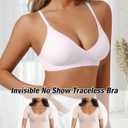 Deep V Neck Wirefree Bra for Women Seamless Bralette Soft Sleeping Wireless Push Up Bras for Women Lavender S (S)