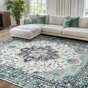 RELEANY Washable Area Rug, 7'x10', Beige/Carbon Grey/Orange