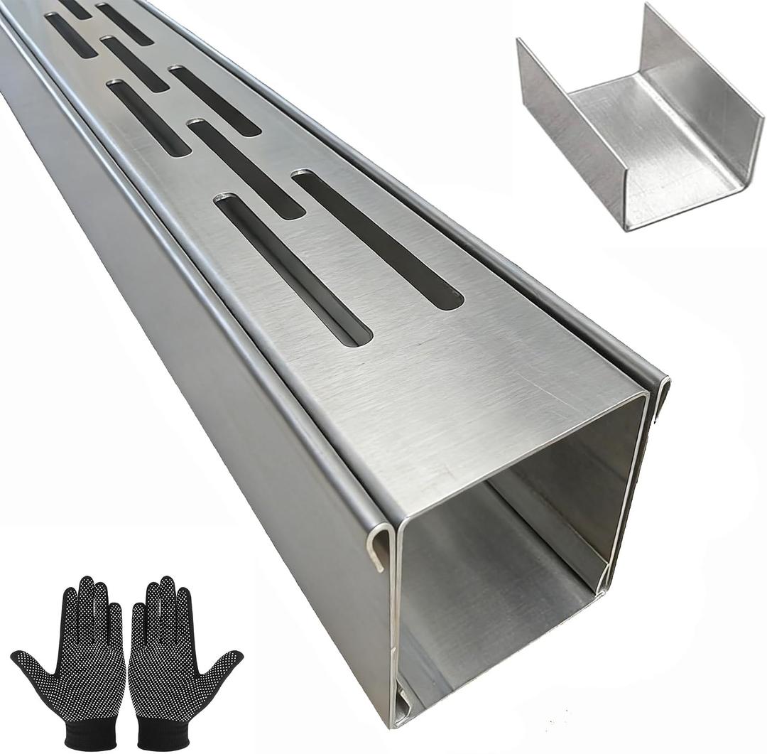 304 Stainless Steel Trench Drain Kit,Narrow Channel Drain with Grate & Coupling, Outdoor Drainage for Pool Deck/Yard/Driveway/Garage (1, Silver Gray, 3.3FT X 2IN X 2IN)