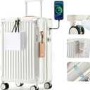 Joyway Carry On Luggage, Expandable Suitcase with Smart Cup Holder and USB Port, 20 IN Hardside Checked with TSA Lock Spinner Double Wheels, White