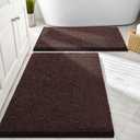 Smiry Bathroom Rugs Sets 2 Piece, Soft Absorbent Chenille Machine Washable Non Slip Shaggy Bath Rug Set for Tub, Shower, and Floor (30x20+24x16, Brown)