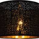 Wellmet Blackgold Drum Lampshades, Easy Assembly Required Replacement Lamp Shades, Fabric Lampshades for Table Lamps Floor Lamps, Metal Spider Fitter, 16"x16"x12"