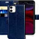 MONASAY Wallet Case Compatible for iPhone 11, 6.1-inch, [Glass Screen Protector Included] [RFID Blocking] Flip Folio Leather Cell Phone Cover with Credit Card Holder, Blue