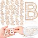 WILLBOND 52 Pieces Self Adhesive Pearl Rhinestone Letter Patches A-Z Glitter Letter Stickers Pearl Alphabet Appliques for Clothes Hat Backpack, Wedding Graduation Mother's Day DIY Crafts(Gold)