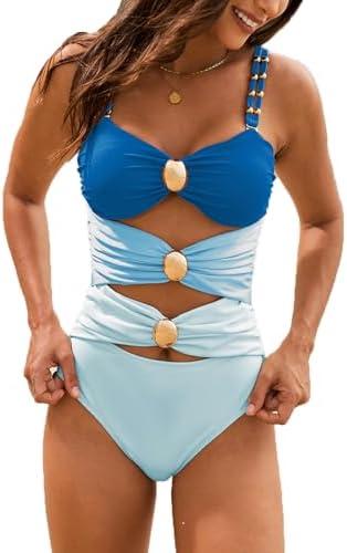 Fanuerg Women's One Piece Swimsuit Sexy Cutout Color Block Bathing Suit Golden O Ring Linked Swimwear M Fanuerg Women's One Piece Swimsuit Sexy Cutout Color Block Bathing Suit Golden O Ring Linked Swimwear M