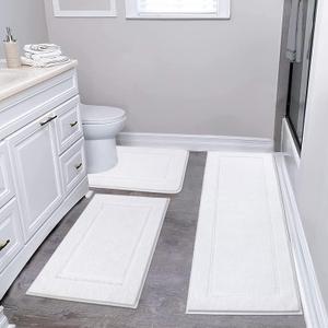 Pauwer 3 Piece Plush Bath Mat Set, Non Slip Shaggy Bathroom Rugs with U-Shaped Contour Toilet Mat for Bedroom Living Room (18"x26"+18"x48"+U Shape 20"x24", White)