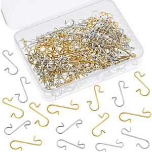 Tatuo Xmas Ornament Hooks Metal Wire Hooks Ornament Hangers with Storage Box for Christmas Tree Decoration (201, Gold and Silver)