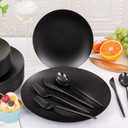 EI 150pcs Black Plastic Plates Frosted Plastic Plate,Premium Heavy Duty Black Plastic Plates,Black Disposable Plates with Plastic Silverware,10.25" Dinner Plates and 7.5" Dessert Plate Wedding Party