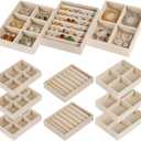 8-Piece 6" Velvet jewelry drawer organizer inserts Removable Dividers, Stackable Drawer Organizer for Rings Earrings Makeup, Vanity Dresser Storage