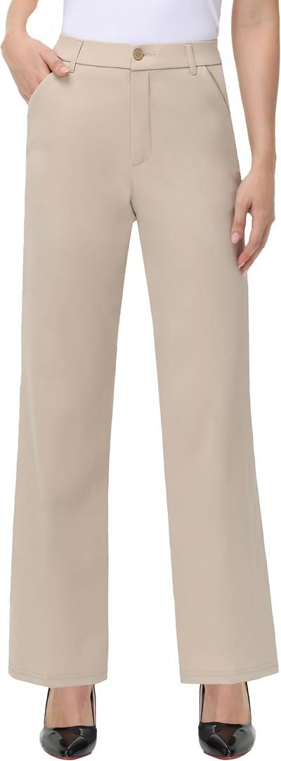 iChosy Womens High Waist Wide Straight Leg Trousers Casual Slacks Dress Pants with Pockets, 12 Tall 