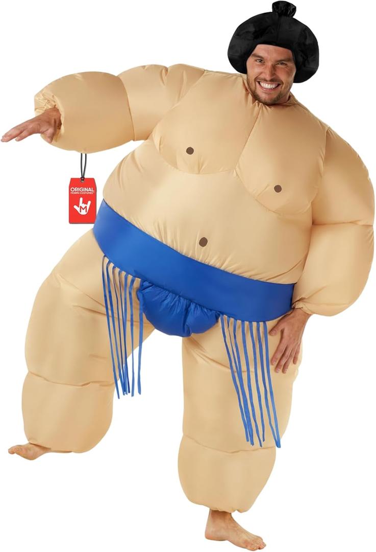 Morph Sumo Wrestler Inflatable Costume, Inflatable Sumo Costume, Blow Up Halloween Costumes For Men, Halloween Costumes Men (One Size, Blue)